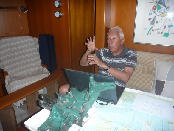 Shattered engine parts dominating saloon table